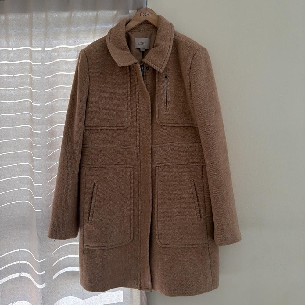 LOFT Camel/Tan Wool Blend Pea Coat